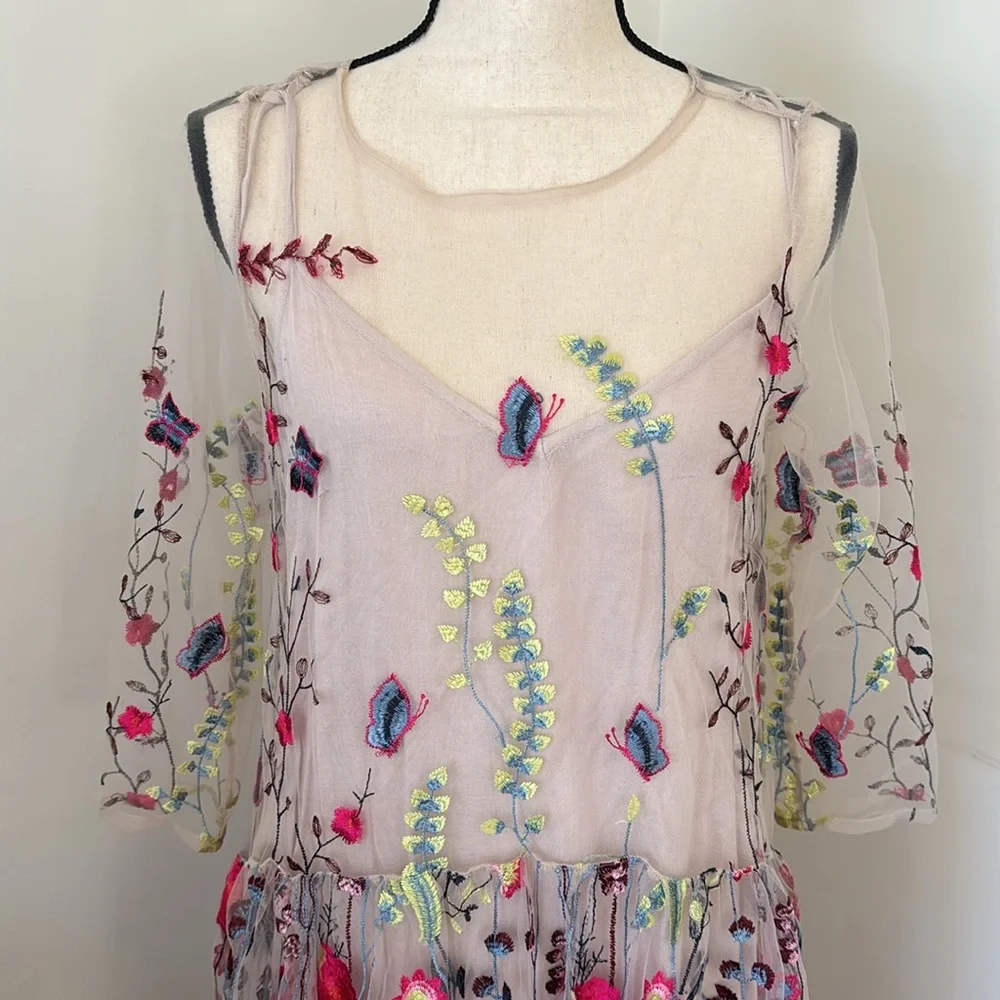 Free People NWT Multi Color Sheer Mesh Dress with Under Pinning Size XSmall - Picture 2 of 6